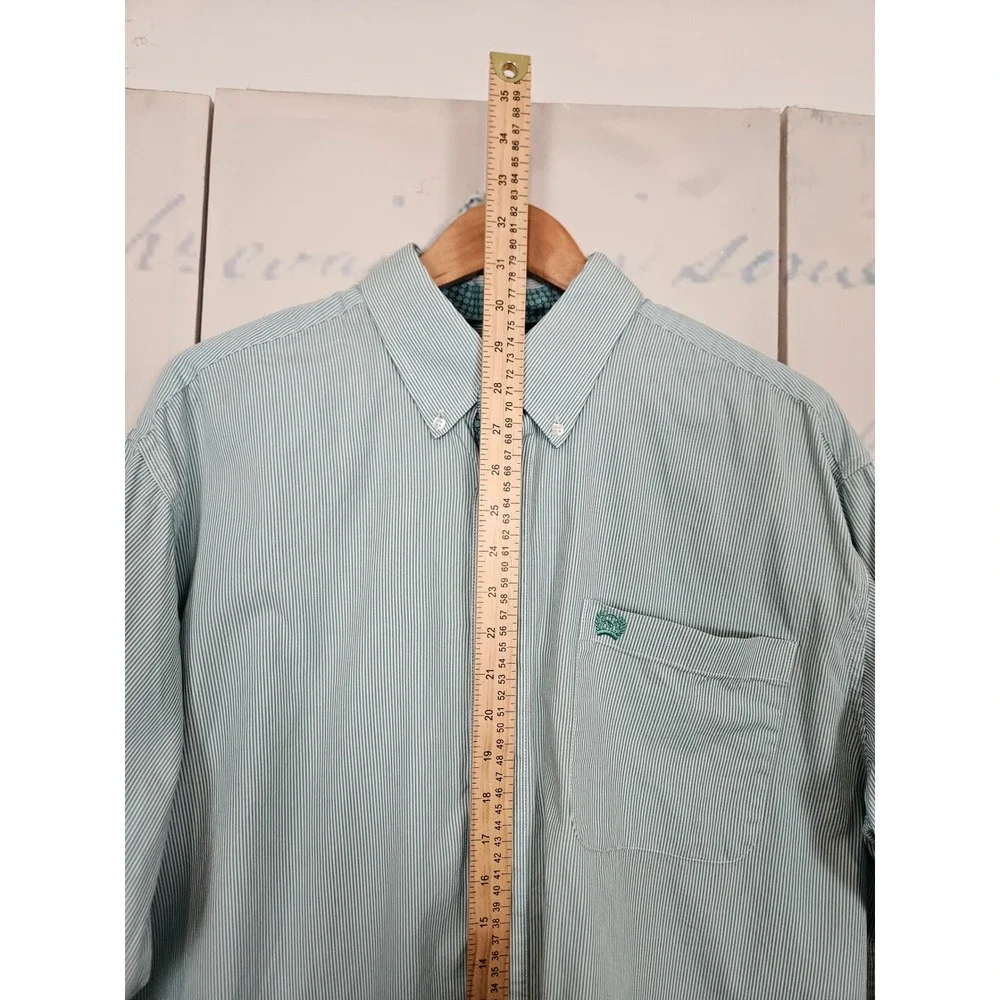 Cinch Button Down Shirt Medium Green Striped Western Cowboy Long Sleeve Pocket